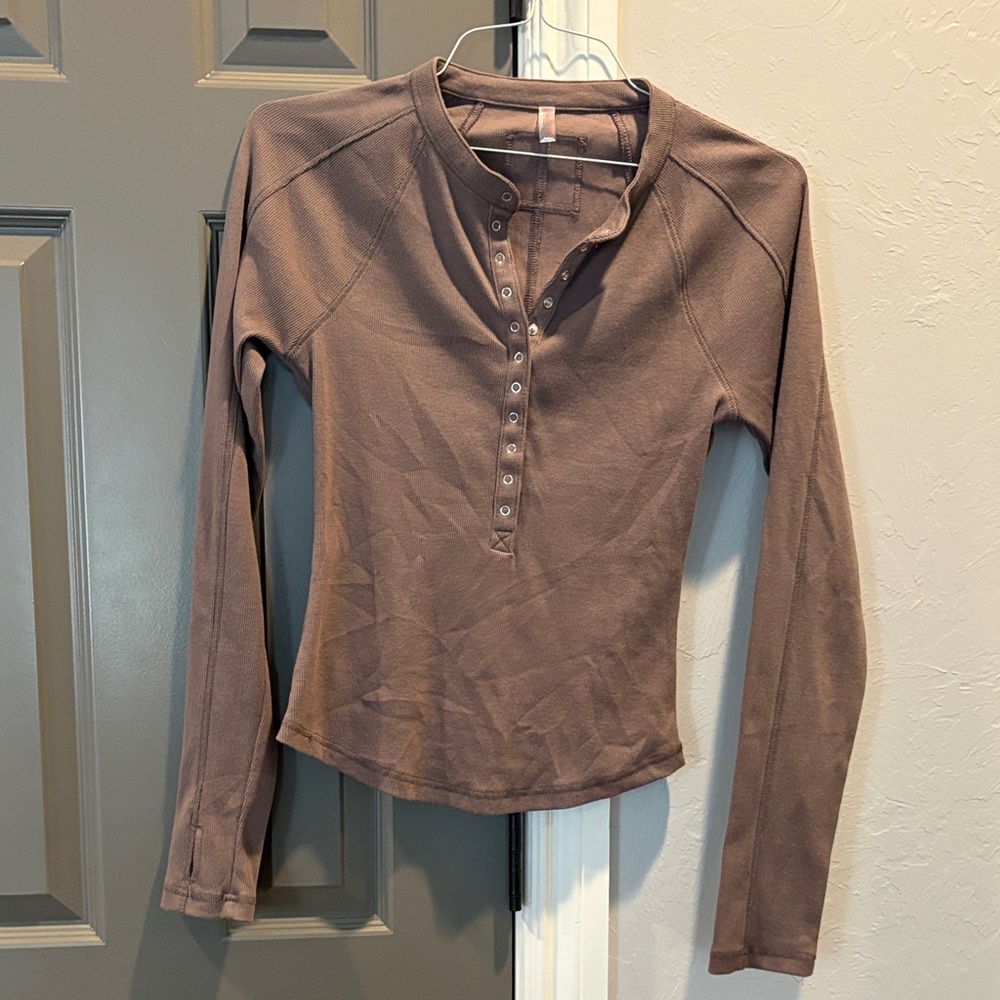 Free People Movement Long Sleeve Henley Top - Taupe